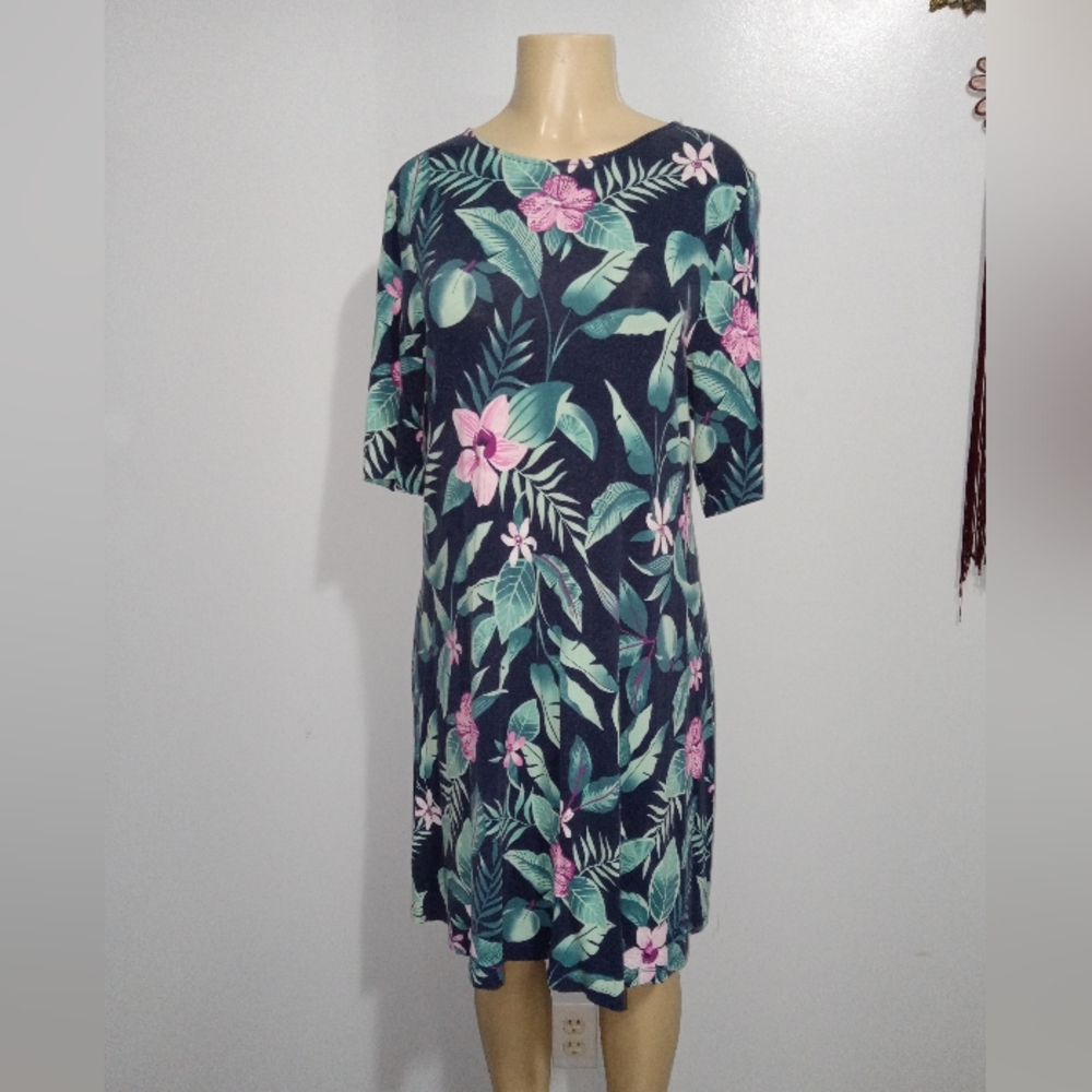 OLD NAVY FLORAL PRINT ON NAVY BLUE DRESS SZ LG